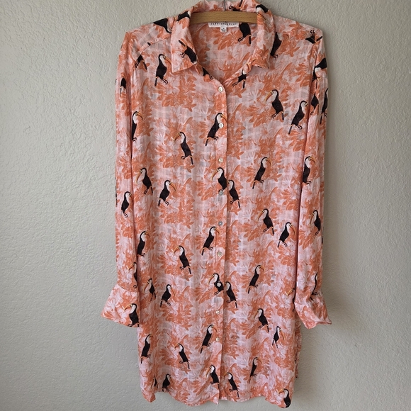 Jane and Delancey Tops - Jane Delancey Tunic Shirt Dress Size M Orange Tropical Tucans Bird Print Resort